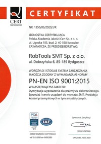 RobTools Certyfikat ISO 9001:2009